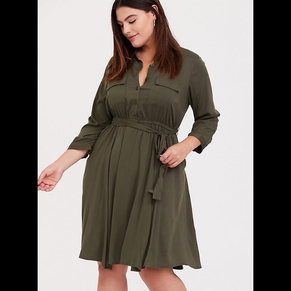 torrid Dresses & Skirts - Torrid size 1 OLIVE GREEN CHALLIS TIE dress